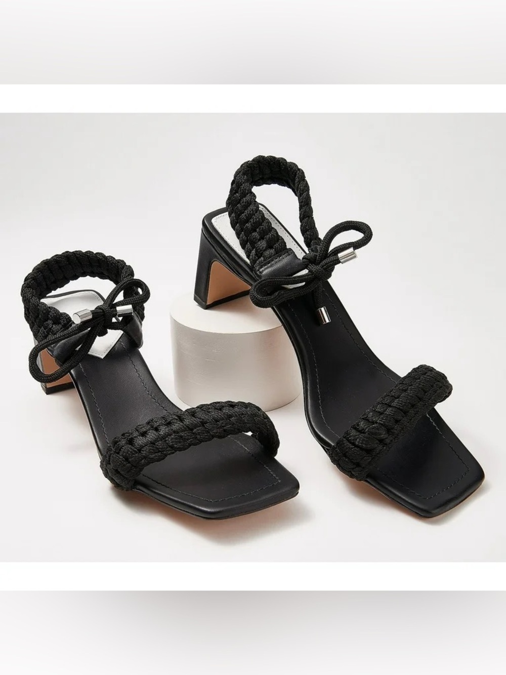 SCHUTZ Black Braided Strap Block Heel Sandals